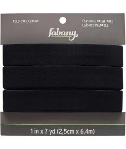 1" Black, Fold Over Elastic. SOLD PER PACKAGE OF 7 YARDS. - Boho Fabrics - Elastics & Stretch Lace