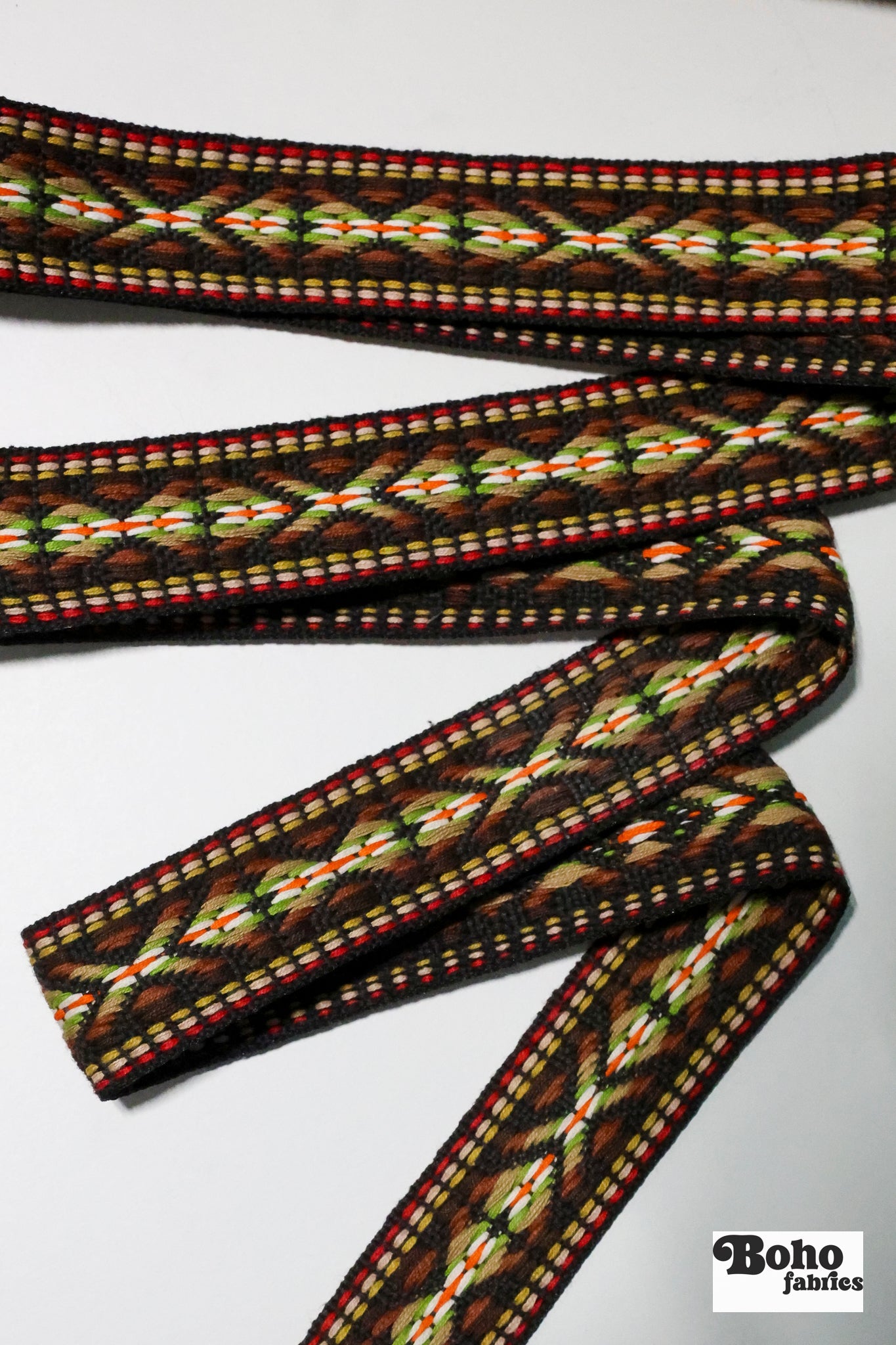 1" Summitline Brown/Green, Jacquard Woven Trim. TRIM - 005 - Boho Fabrics - Trims