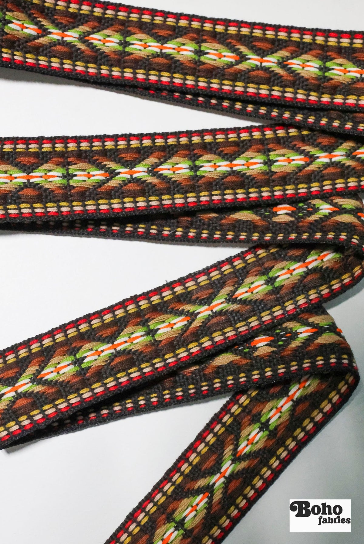 1" Summitline Brown/Green, Jacquard Woven Trim. TRIM - 005 - Boho Fabrics - Trims