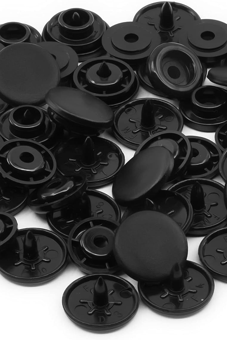 1/2" Dritz Plastic Snaps, Round, Black, Size 20. 12 Sets - Boho Fabrics - Buttons & Snaps
