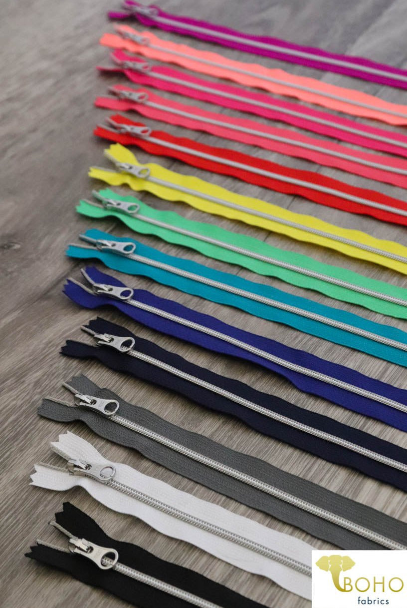 13.5" Zippers with Rounded Silver Toggle - Boho Fabrics