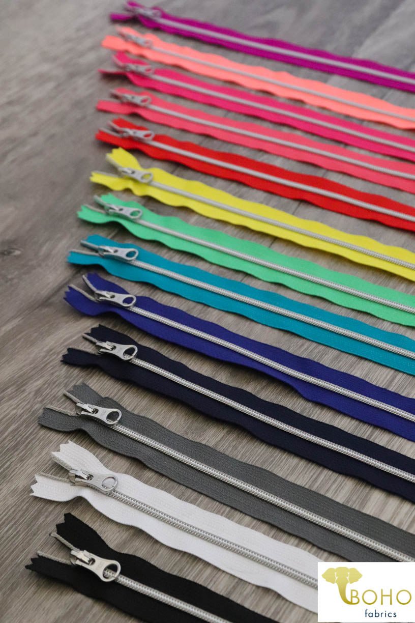 13.5" Zippers with Rounded Silver Toggle - Boho Fabrics