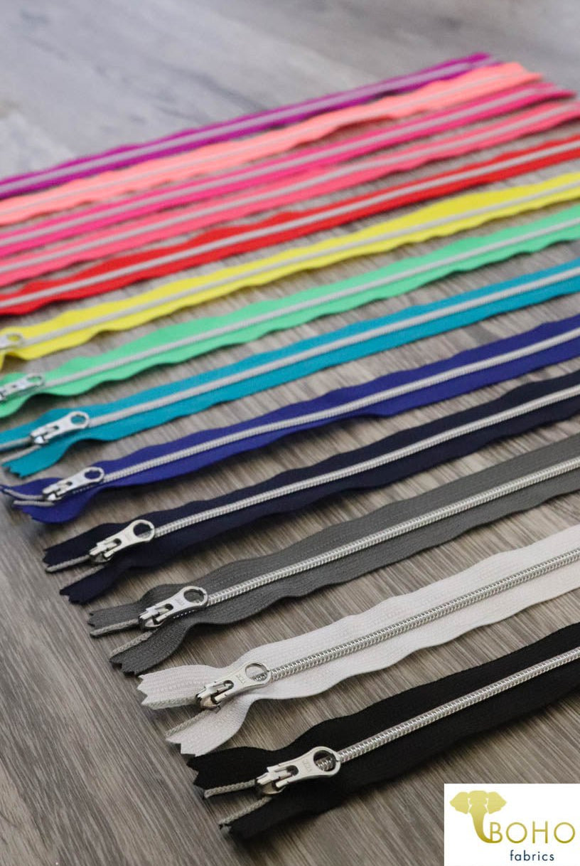 13.5" Zippers with Rounded Silver Toggle - Boho Fabrics