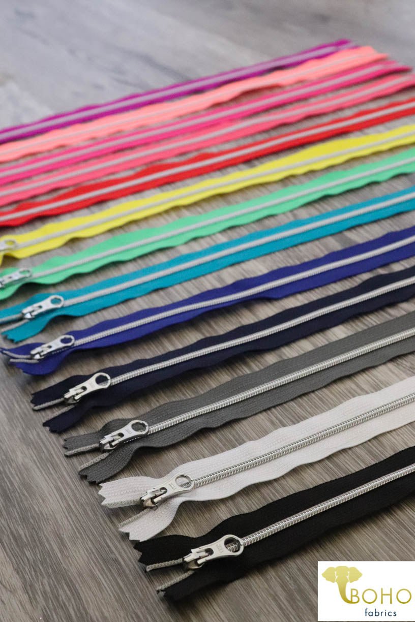 13.5" Zippers with Rounded Silver Toggle - Boho Fabrics