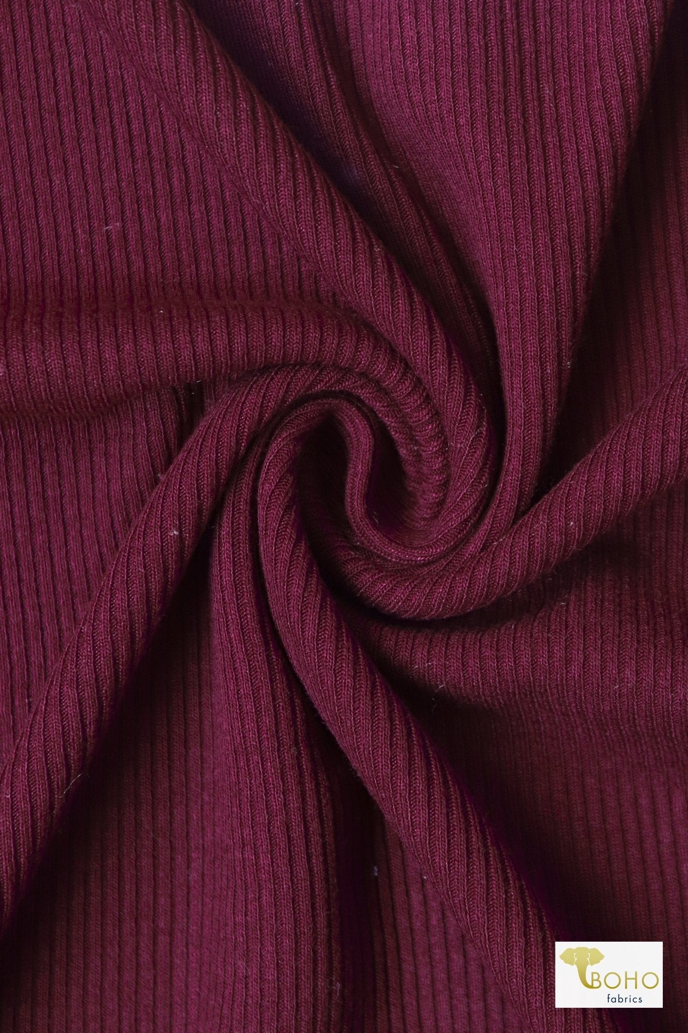 2x1 Wine Red, Rib Knit Fabric. SOLD BY THE HALF YARD - Boho Fabrics