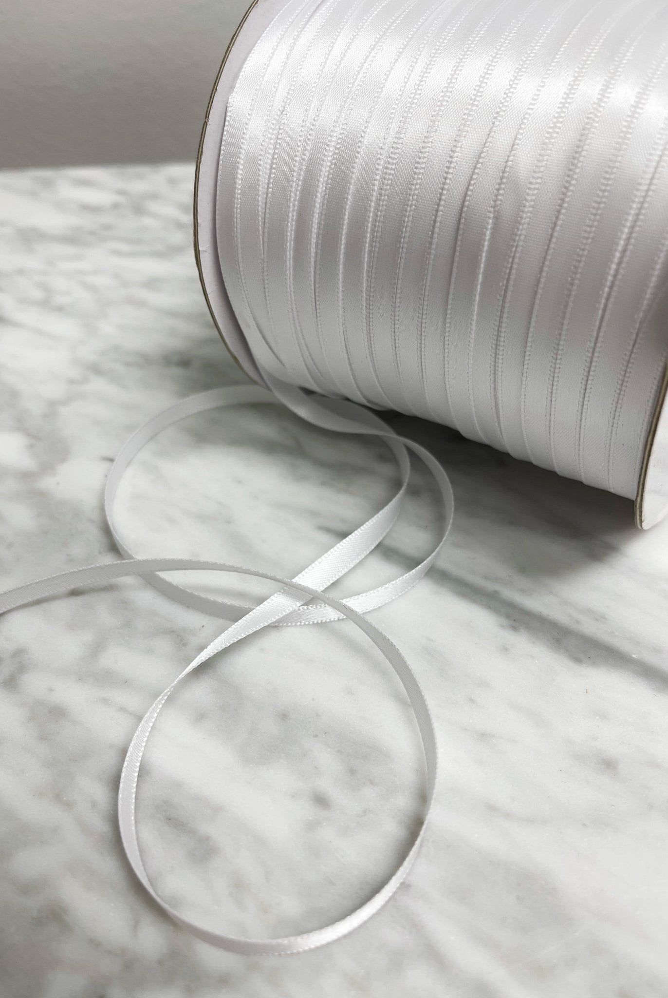 3/16" White Satin Ribbon. 300 Yard Spool. - Boho Fabrics