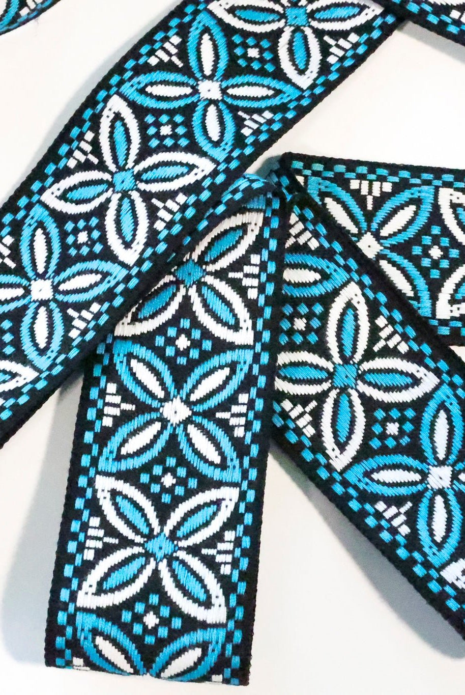 36 Yard Roll - Alpine Petals in Aqua, 1.875" Vintage Jacquard Woven Trim, TRIM - 042 - Boho Fabrics - Trims