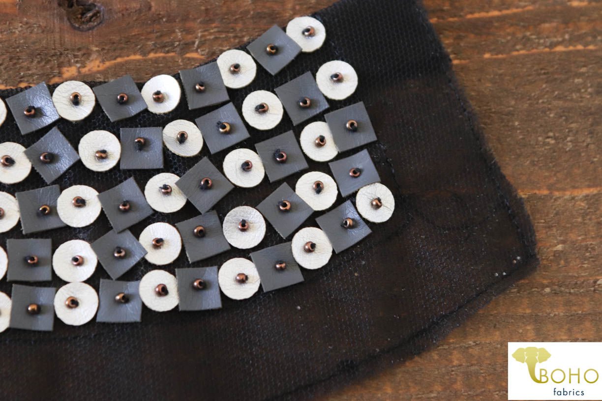 50 Shades of Gray, Leather & Beaded Applique. Style #BA-04 - Boho Fabrics
