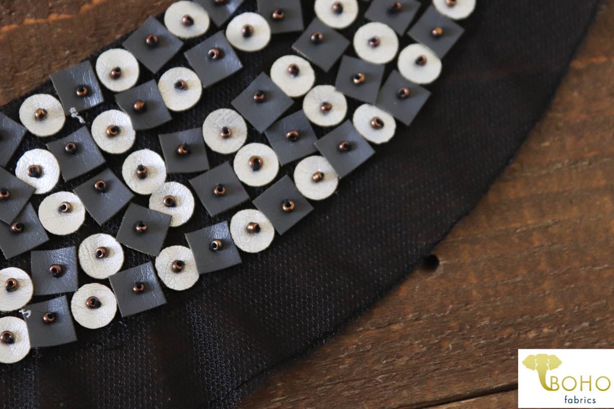 50 Shades of Gray, Leather & Beaded Applique. Style #BA-04 - Boho Fabrics