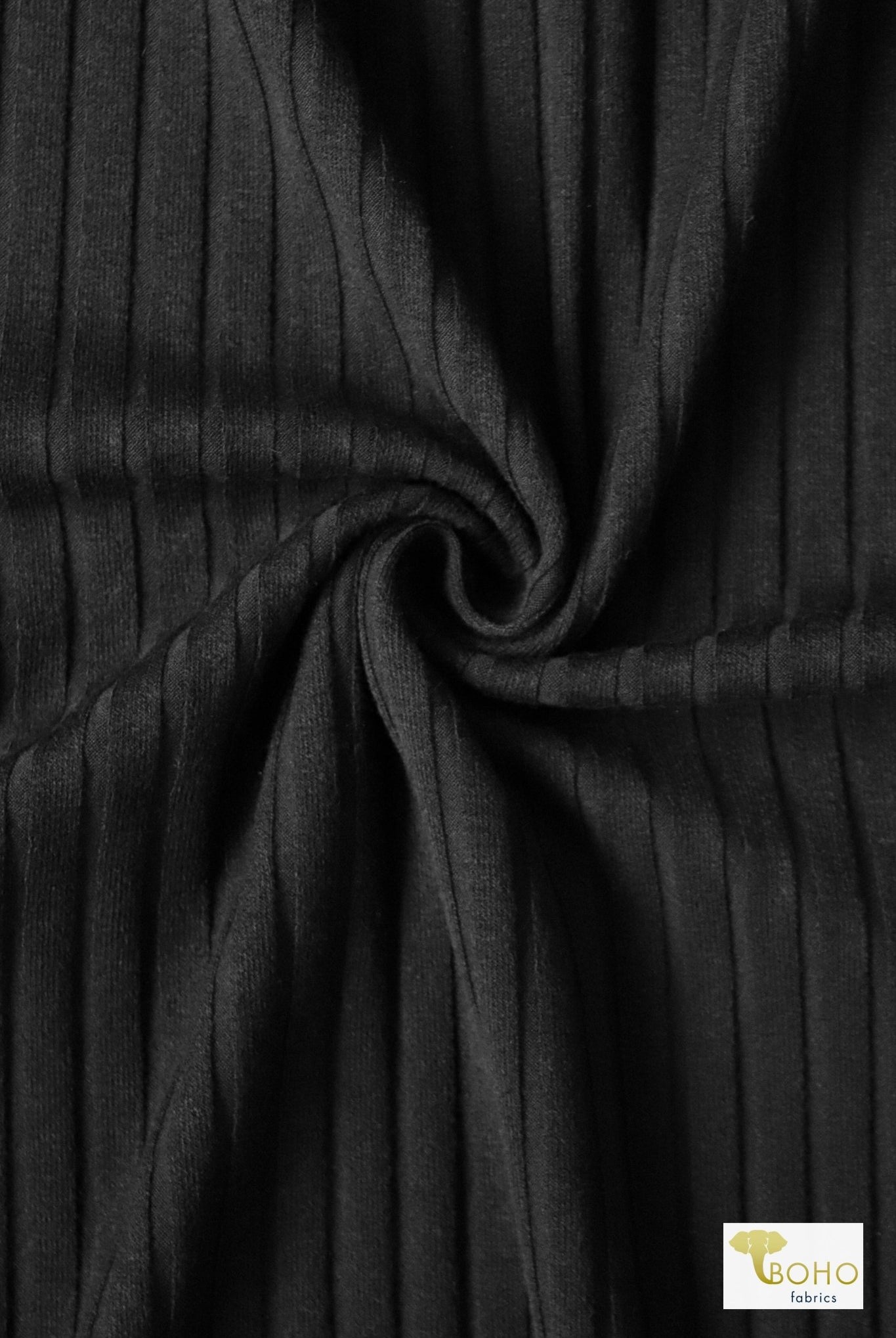 8x4, Black Wide, Rib Knit Fabric - Boho Fabrics