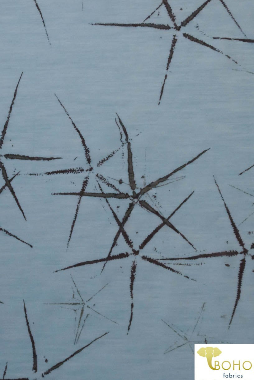 Abstract Metallic Starfish on Dusty Blue. Cotton Voile Woven. WV-107 - Boho Fabrics