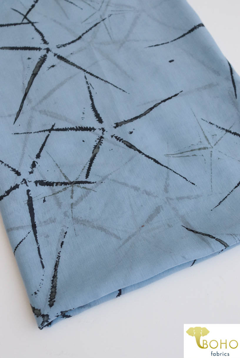 Abstract Metallic Starfish on Dusty Blue. Cotton Voile Woven. WV-107 - Boho Fabrics