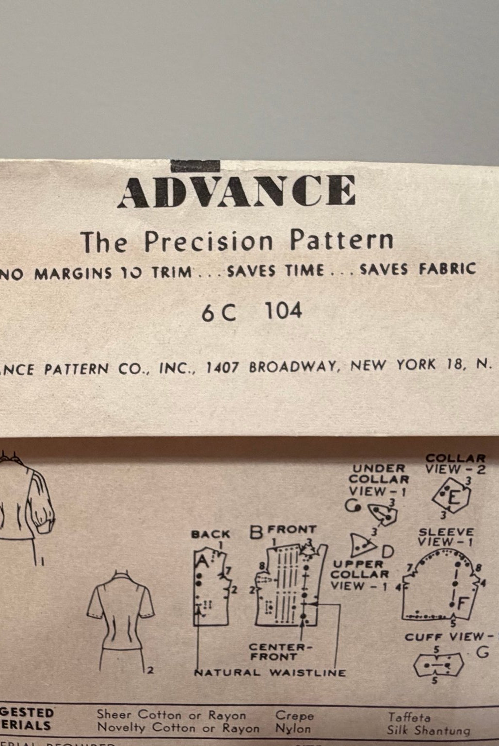 Advance Sewing Pattern #6145 — Blouse with Gigot Sleeves, Size 16, Bust 34, Vintage 1950s - Boho Fabrics - Sewing Patterns