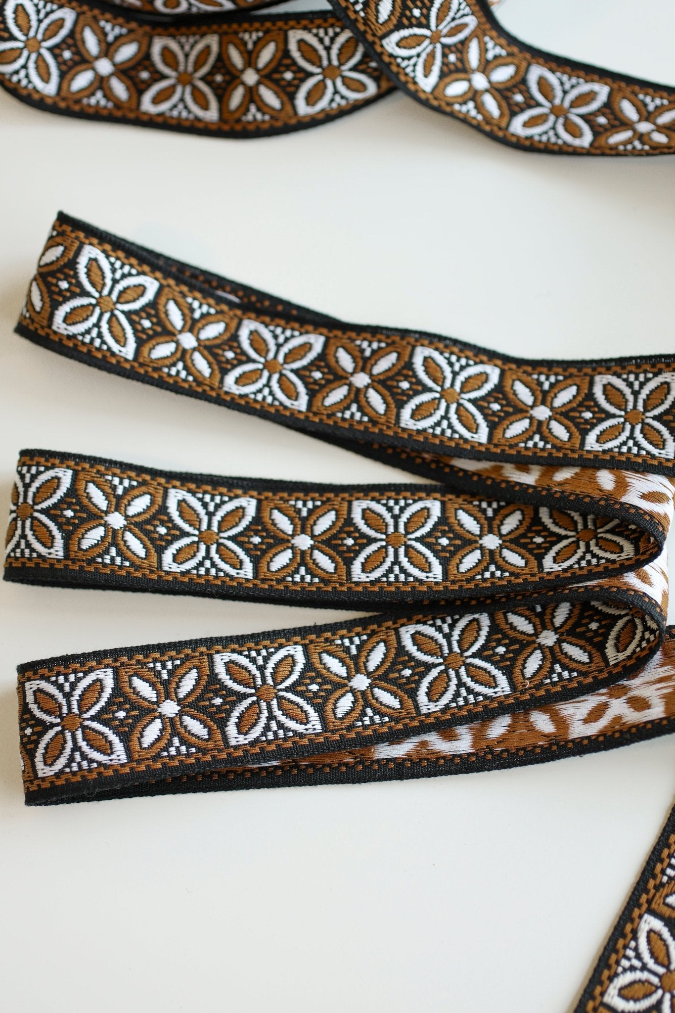 Alpine Petals in Brown, 1.5" Vintage Jacquard Woven Trim, TRIM - 017 - Boho Fabrics - Trims