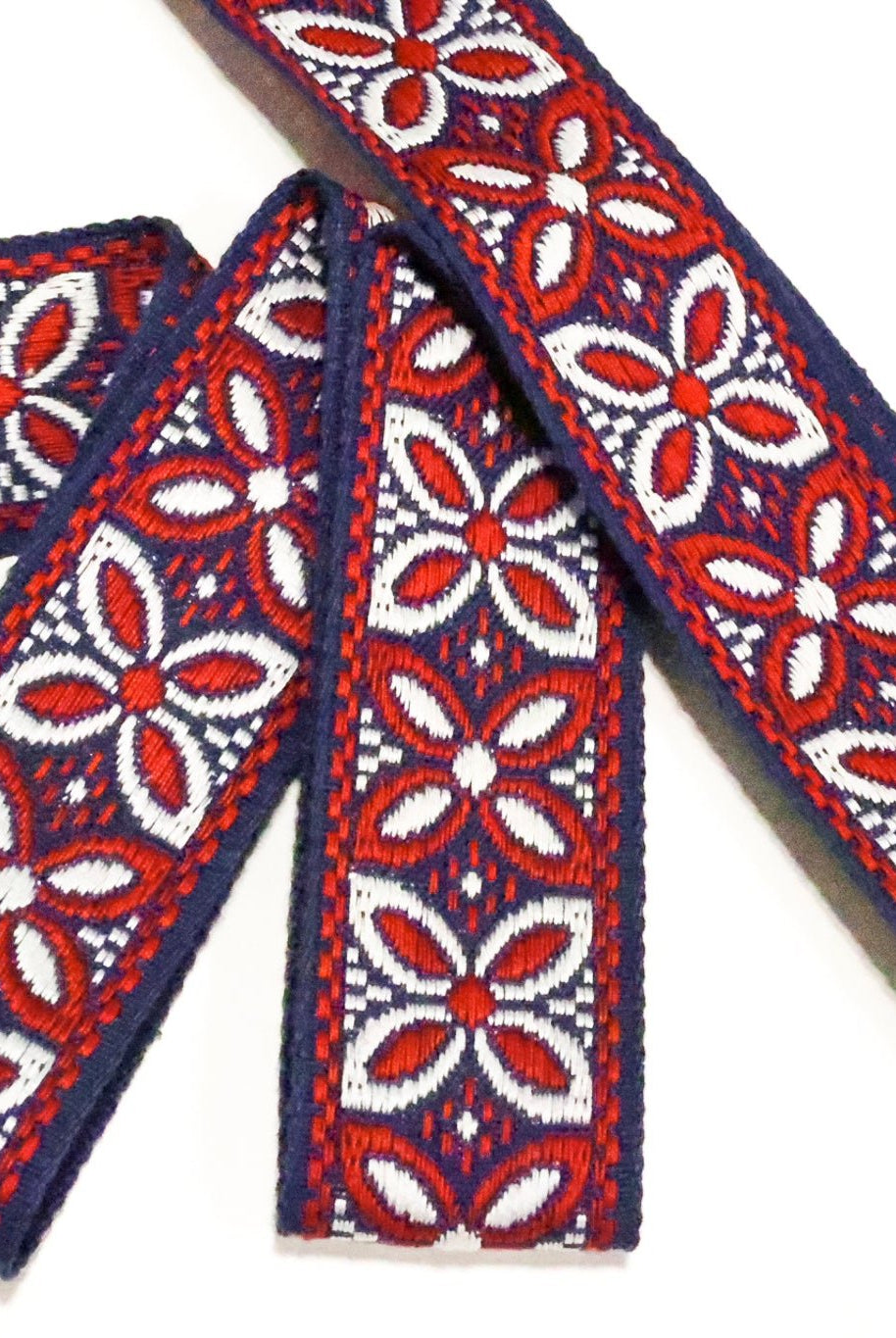 Alpine Petals in Navy & Red, 1.25" Vintage Jacquard Woven Trim. TRIM - 045 - Boho Fabrics - Trims