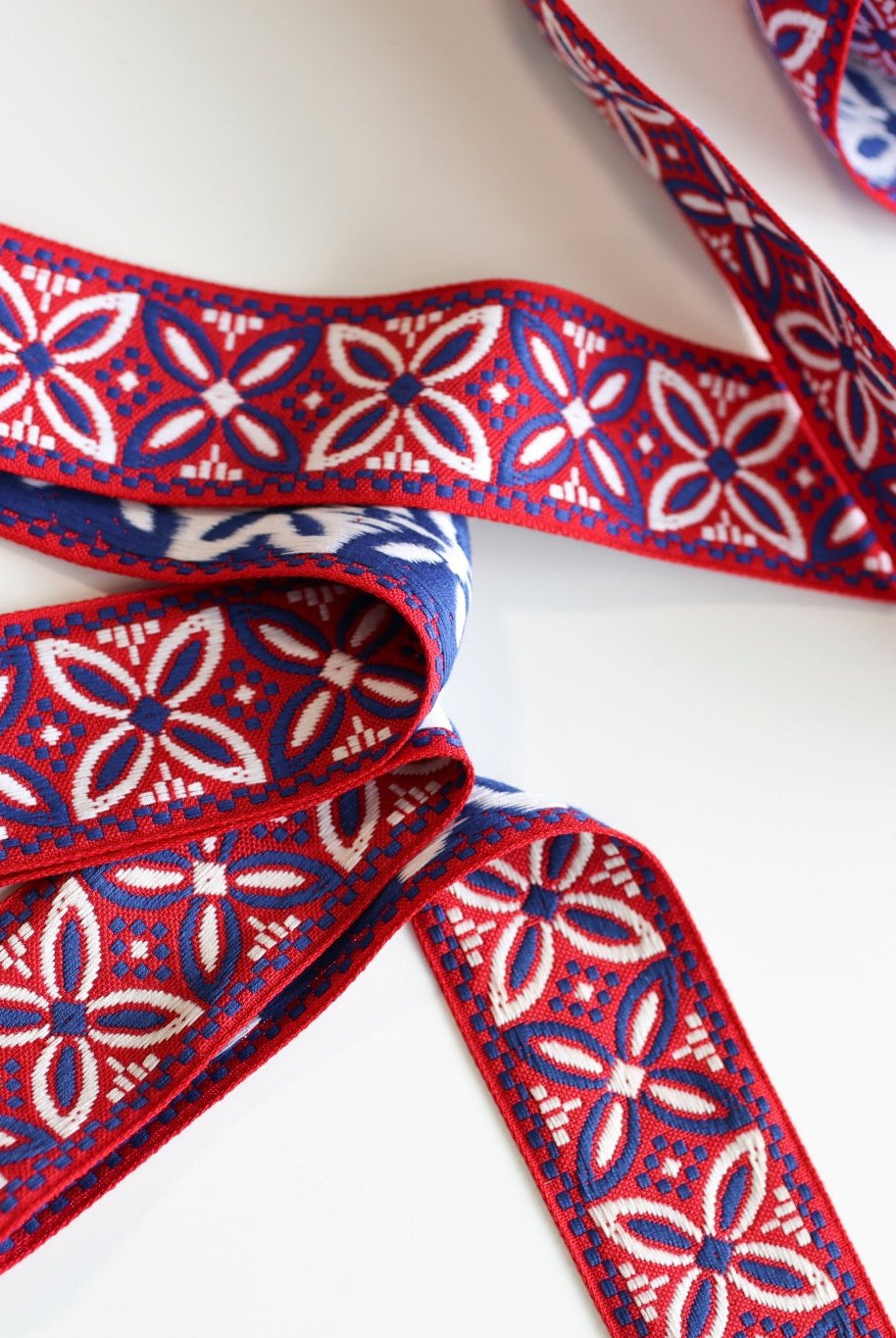 Alpine Petals in Red & Blue, 1 7/8" Vintage Jacquard Trim, TRIM - 031 - Boho Fabrics - Trims