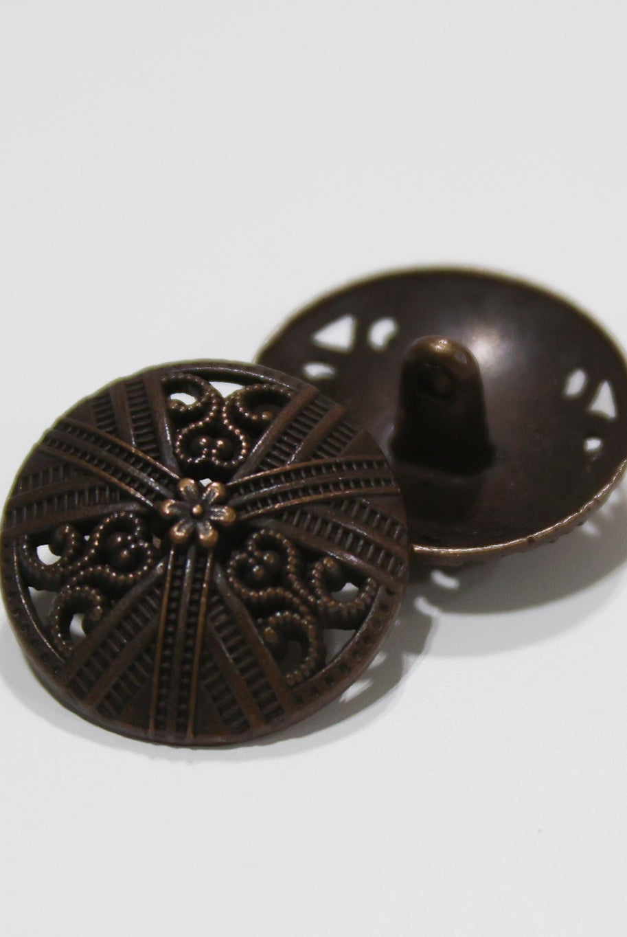Antique Bronze Dome Filigree Metal Shank Buttons. 24L (15mm / 5/8"), 30L (19mm, 3/4"), 36L (23mm / 7/8") - Boho Fabrics - Buttons & Snaps