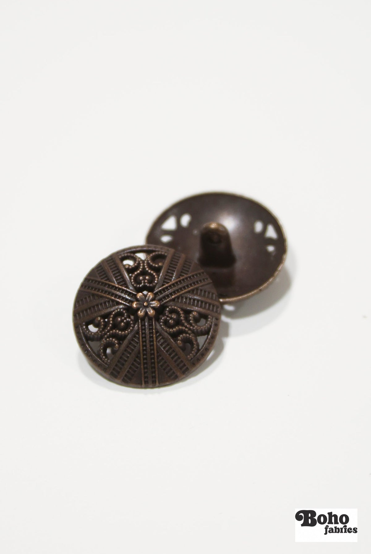Antique Bronze Dome Filigree Metal Shank Buttons. 24L (15mm / 5/8"), 30L (19mm, 3/4"), 36L (23mm / 7/8") - Boho Fabrics - Buttons & Snaps