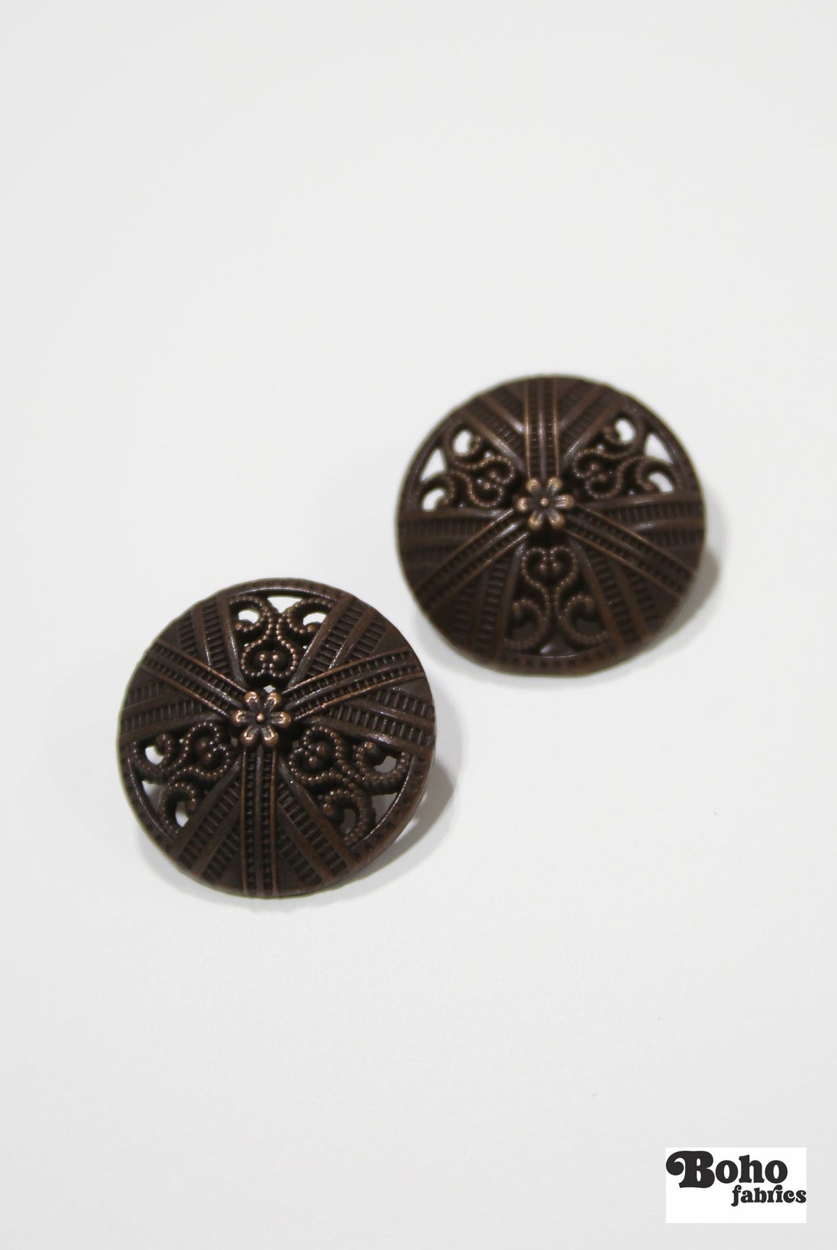 Antique Bronze Dome Filigree Metal Shank Buttons. 24L (15mm / 5/8"), 30L (19mm, 3/4"), 36L (23mm / 7/8") - Boho Fabrics - Buttons & Snaps