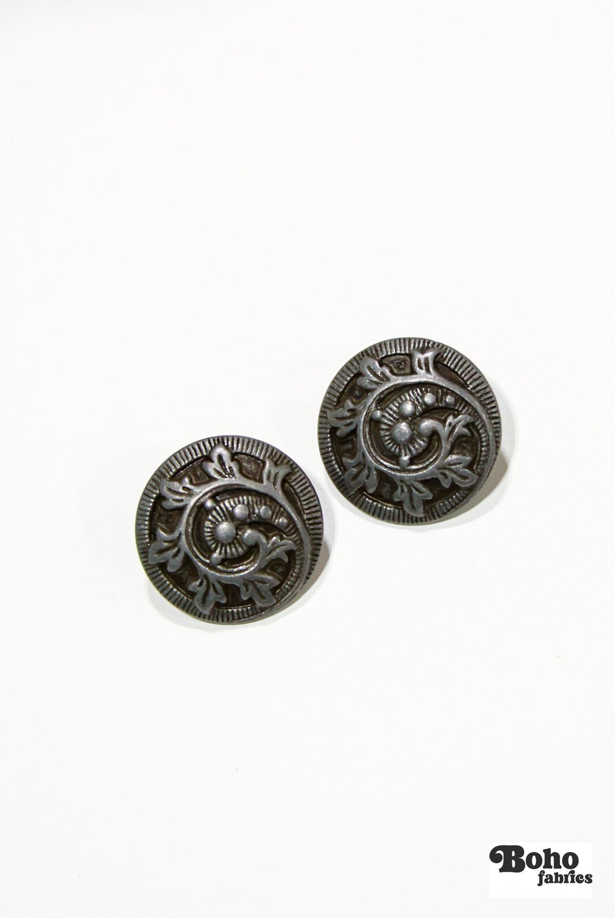 Antique Nickel Vines & Leaves Metal Shank Buttons. 32L (20mm / 13/16"). Set of 6 - Boho Fabrics - Buttons & Snaps