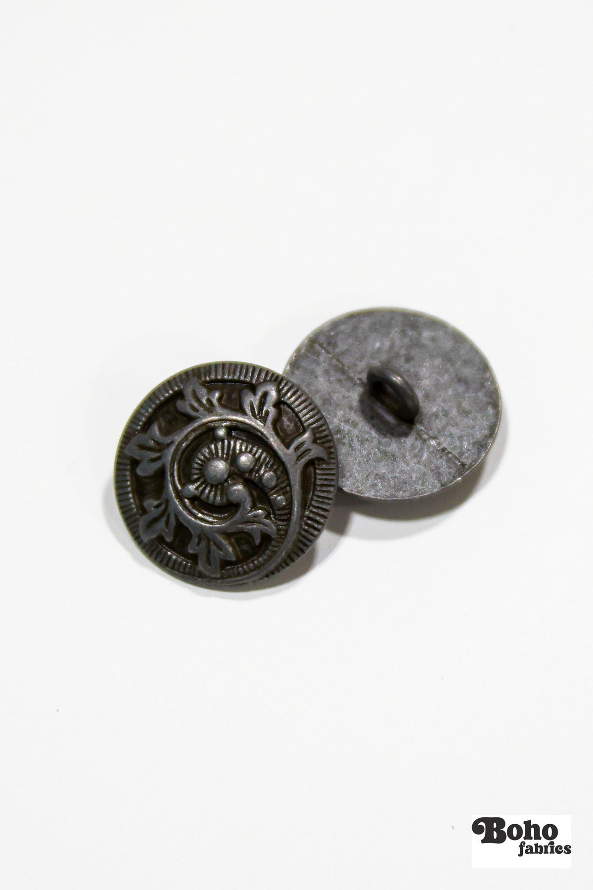 Antique Nickel Vines & Leaves Metal Shank Buttons. 32L (20mm / 13/16"). Set of 6 - Boho Fabrics - Buttons & Snaps