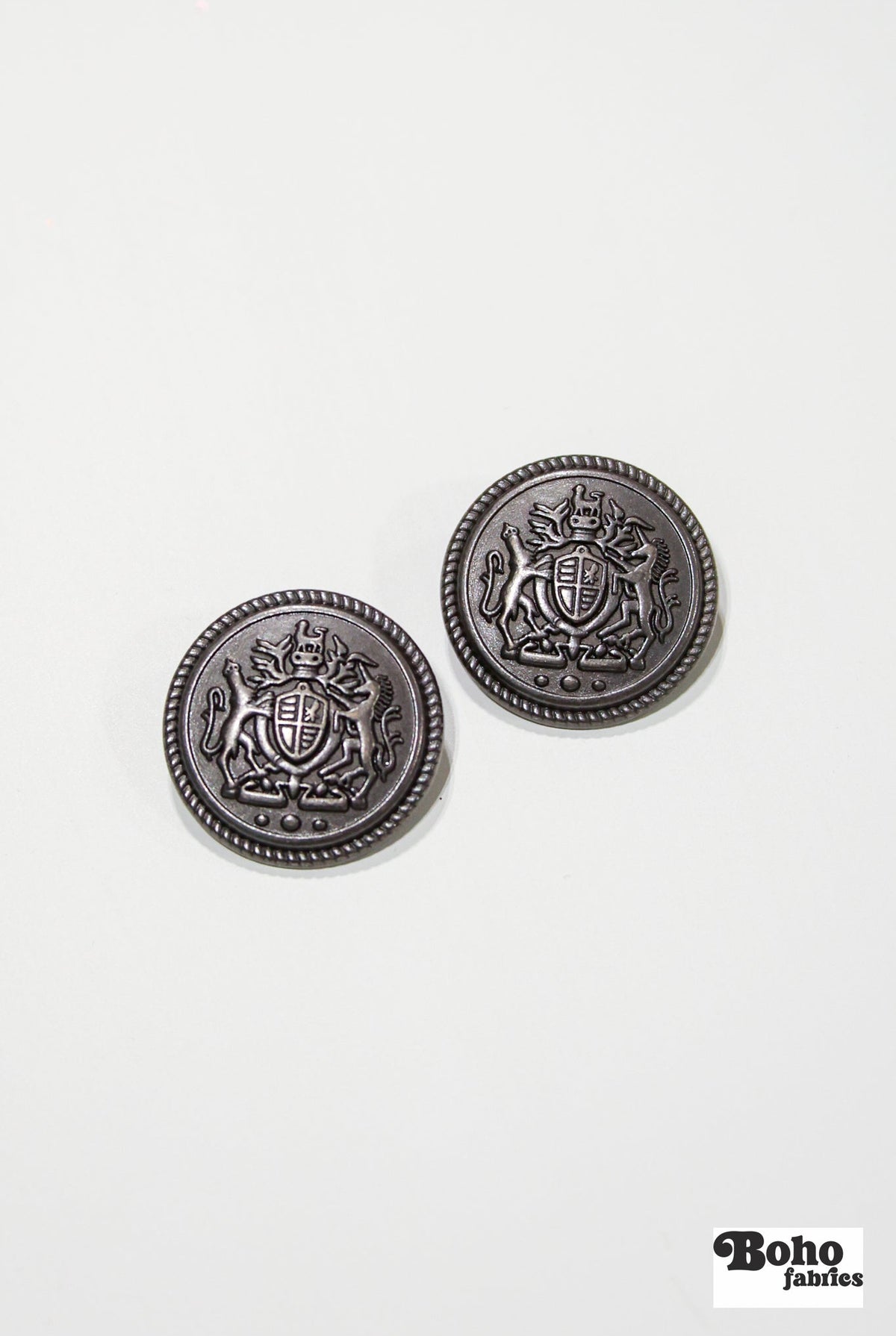 Antique Silver Blazer Metal Shank Buttons. 28L (18mm / 11/16"), 44L (28mm / 1 1/8") - Boho Fabrics - Buttons & Snaps
