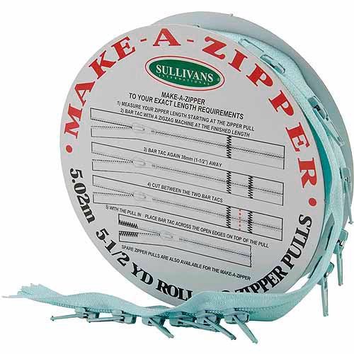 Aqua Blue, Sullivans Make - A - Zipper Kit, 5.5 Yards - 12 Zipper Pulls - Boho Fabrics - Zippers