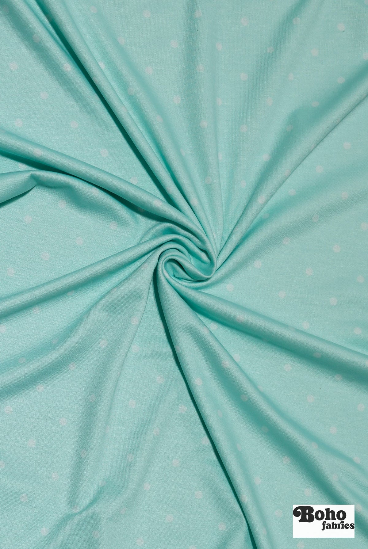 Aqua Polka Dots, French Terry Knit Fabric - Boho Fabrics - French Terry Prints, Knit Fabric