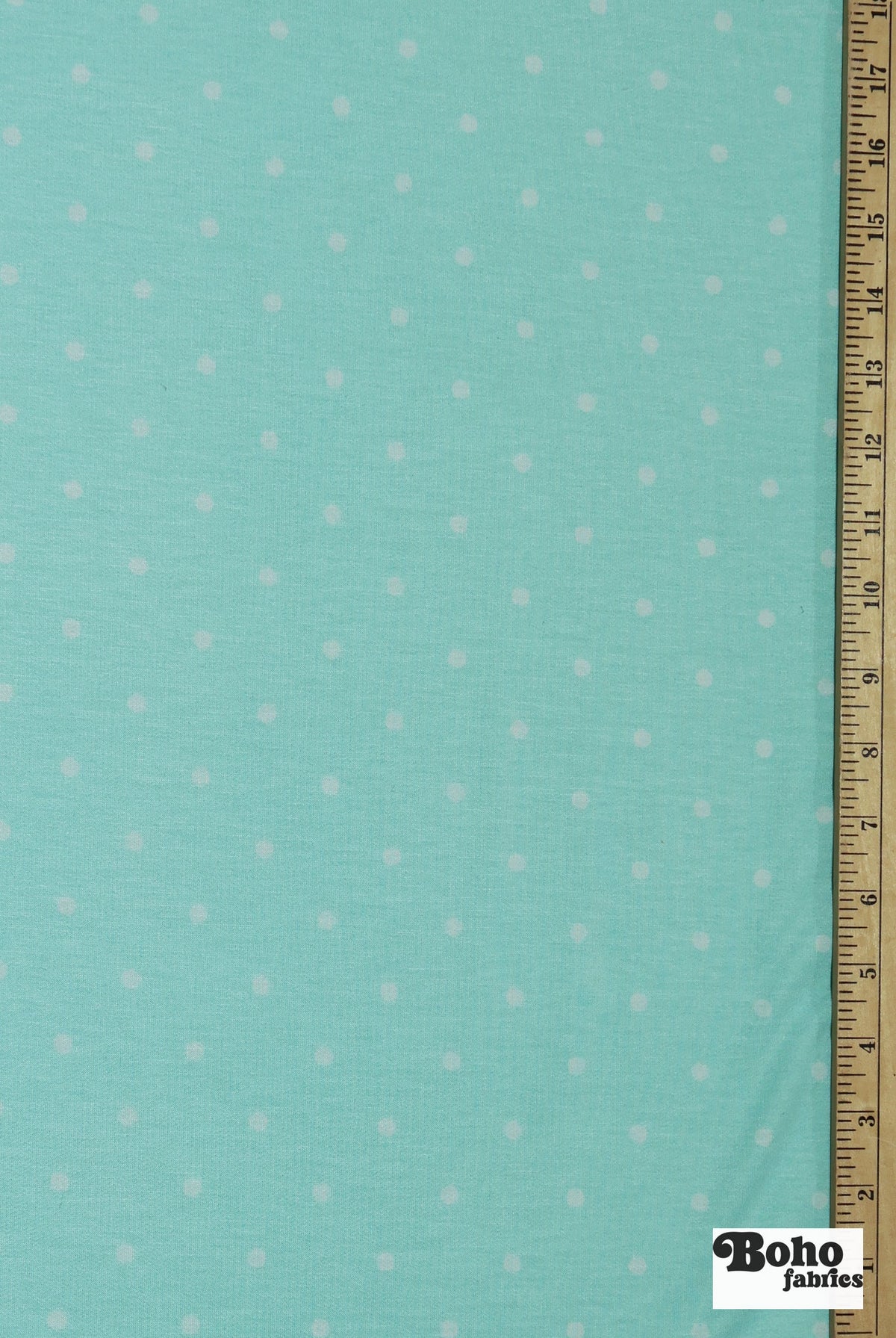 Aqua Polka Dots, French Terry Knit Fabric - Boho Fabrics - French Terry Prints, Knit Fabric