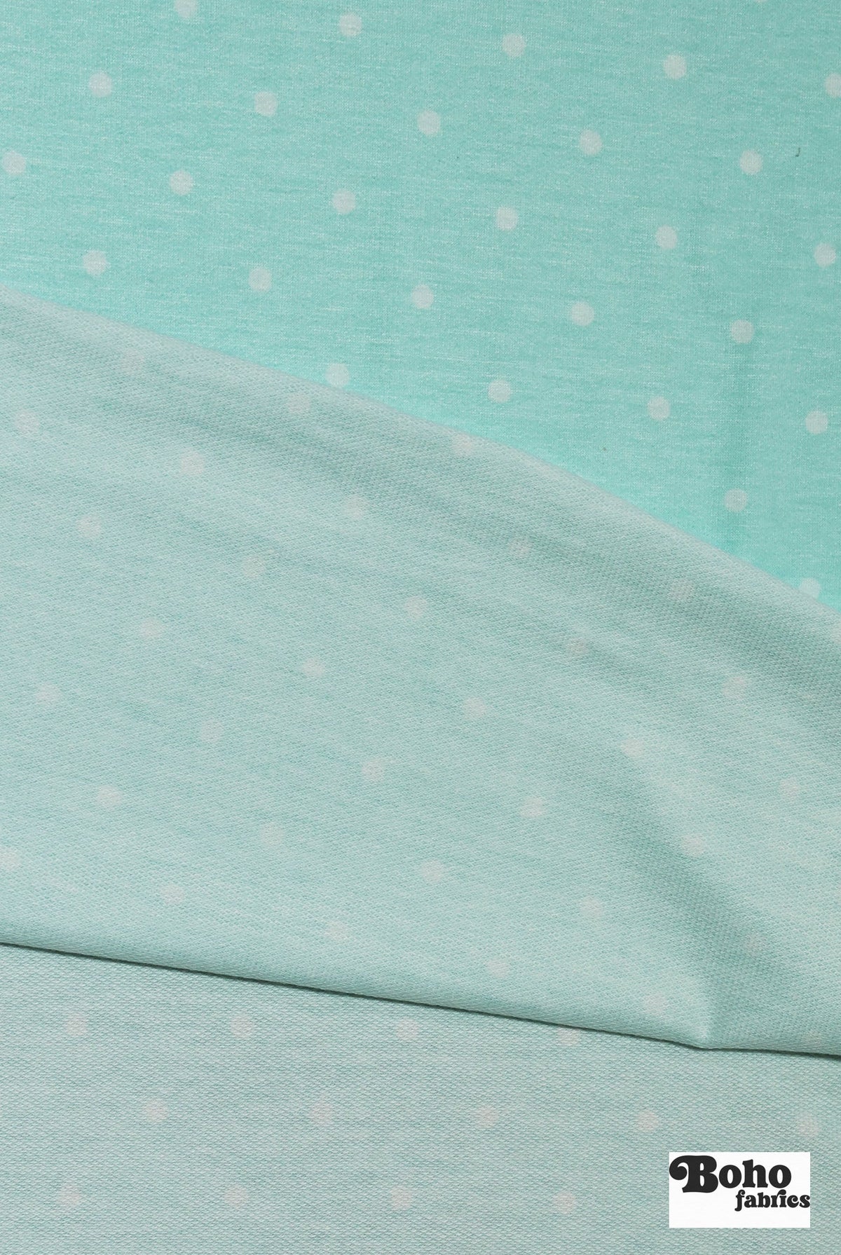 Aqua Polka Dots, French Terry Knit Fabric - Boho Fabrics - French Terry Prints, Knit Fabric