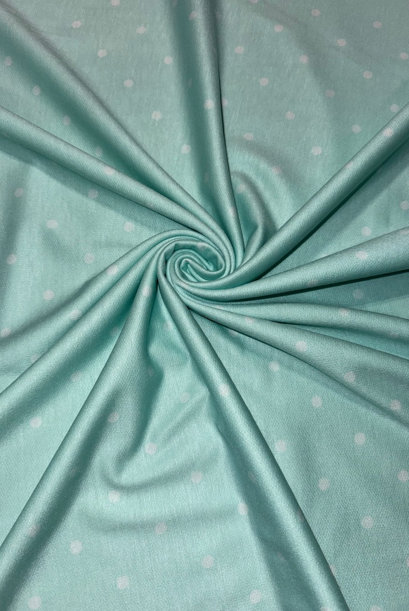 Aqua Polka Dots, French Terry Knit Fabric - Boho Fabrics - French Terry Prints, Knit Fabric