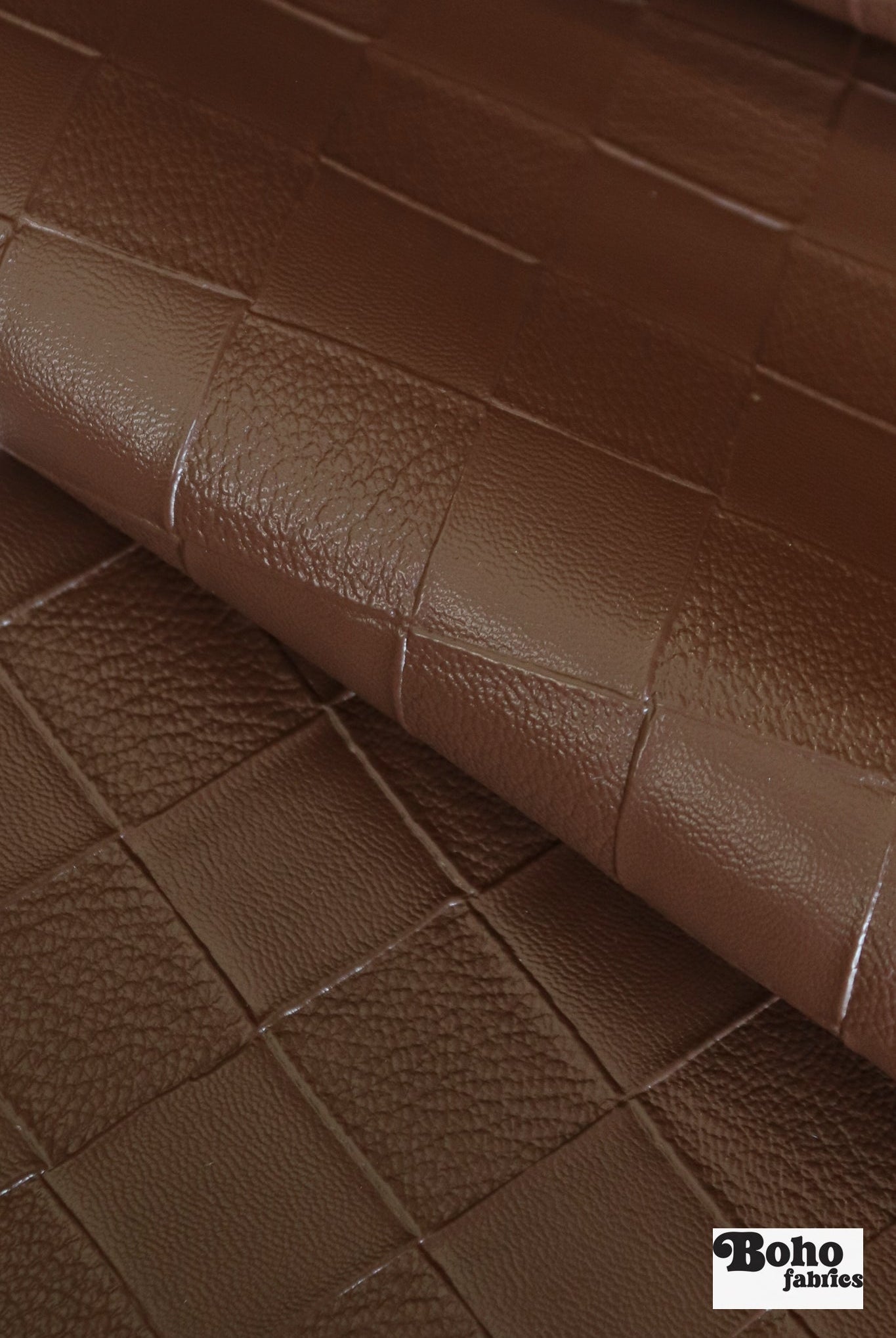 Beckett Leather in Brown Checker - Faux Leather Upholstery Fabric - Boho Fabrics - Home Dec. & Upholstery Fabric