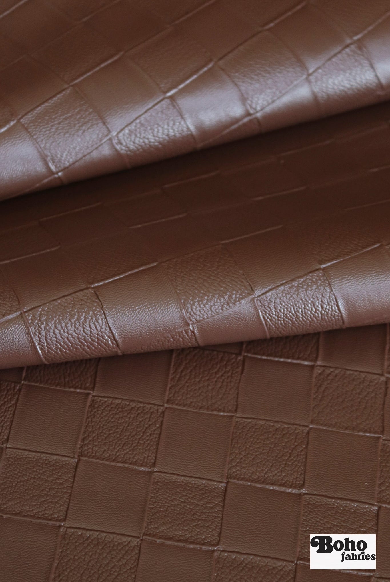 Beckett Leather in Brown Checker - Faux Leather Upholstery Fabric - Boho Fabrics - Home Dec. & Upholstery Fabric