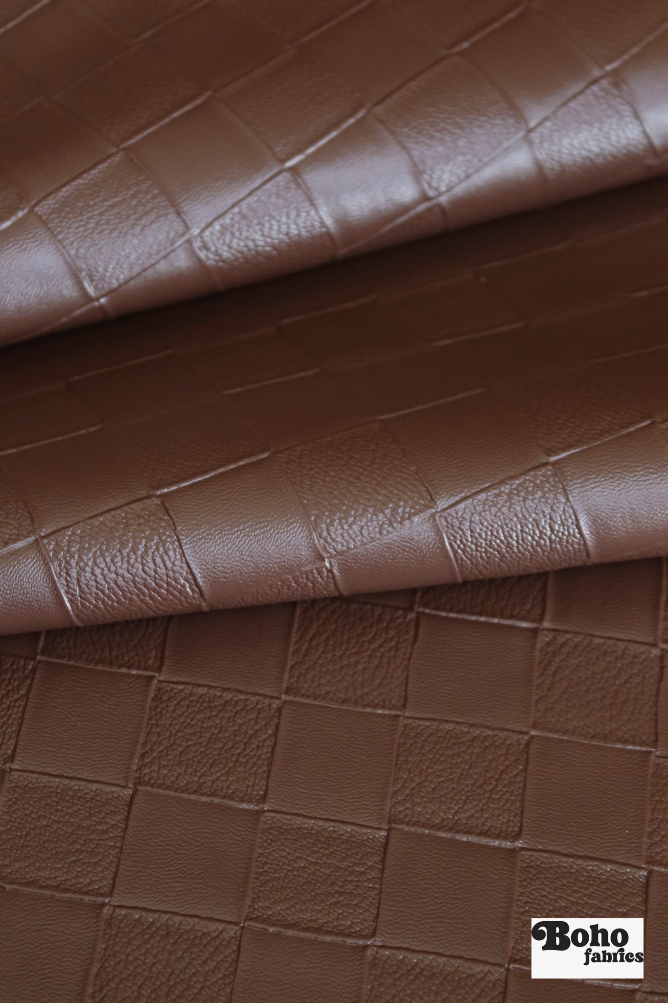 Beckett Leather in Brown Checker - Faux Leather Upholstery Fabric - Boho Fabrics - Home Dec. & Upholstery Fabric