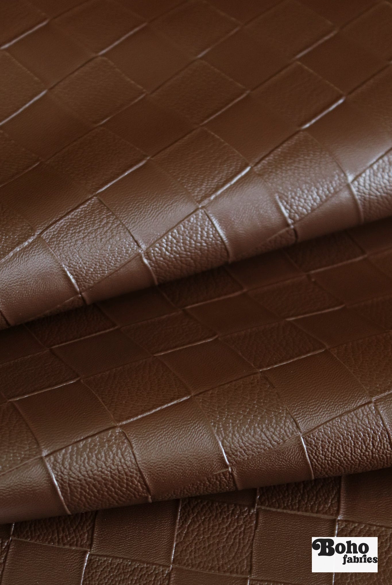 Beckett Leather in Brown Checker - Faux Leather Upholstery Fabric - Boho Fabrics - Home Dec. & Upholstery Fabric