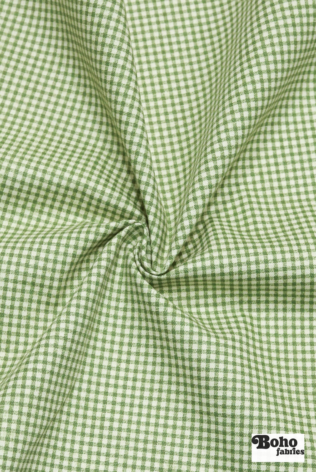 Beige and Grass Green Gingham Cotton Woven Fabric - Boho Fabrics - Woven, Fabric