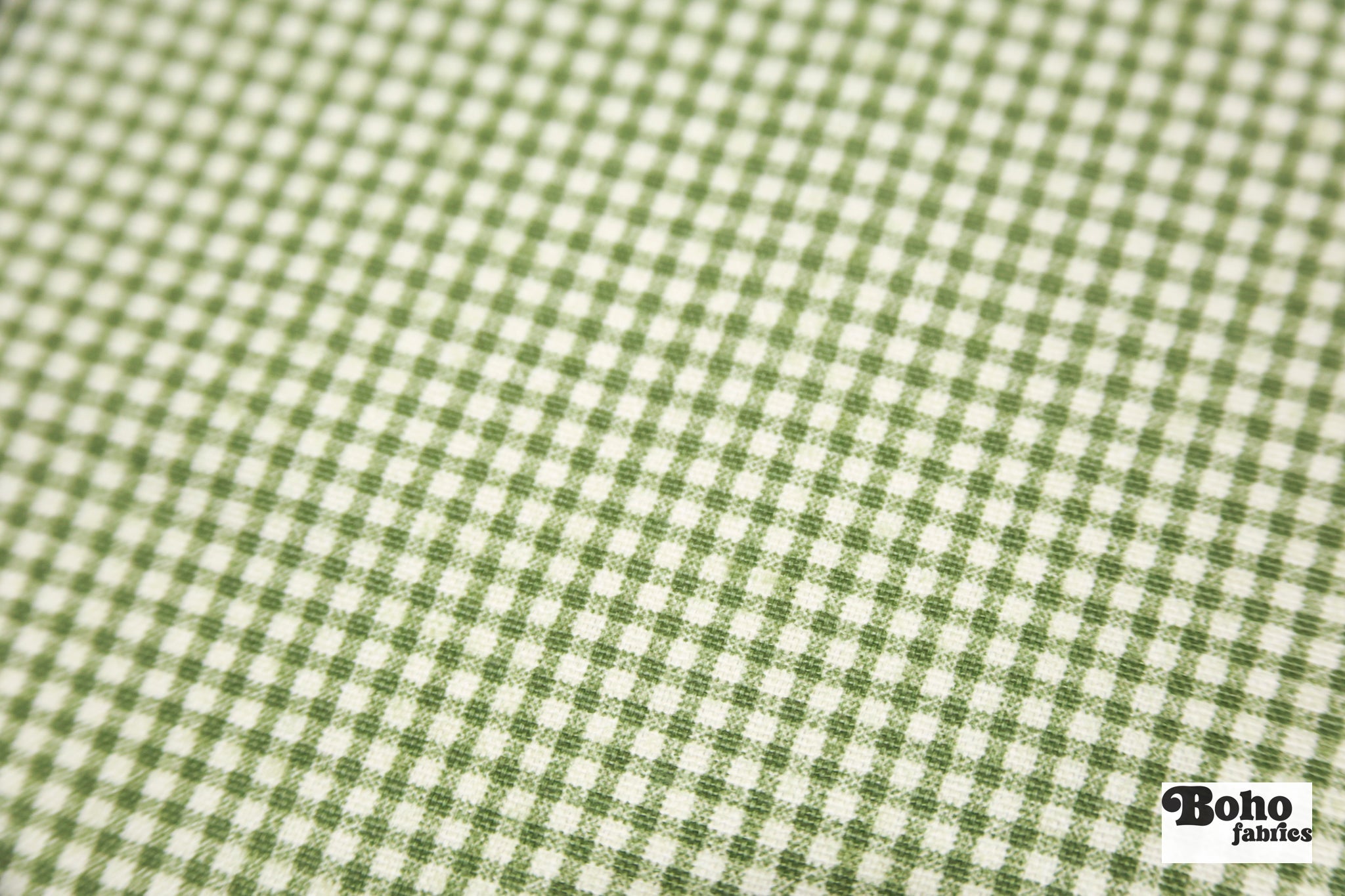Beige and Grass Green Gingham Cotton Woven Fabric - Boho Fabrics - Woven, Fabric