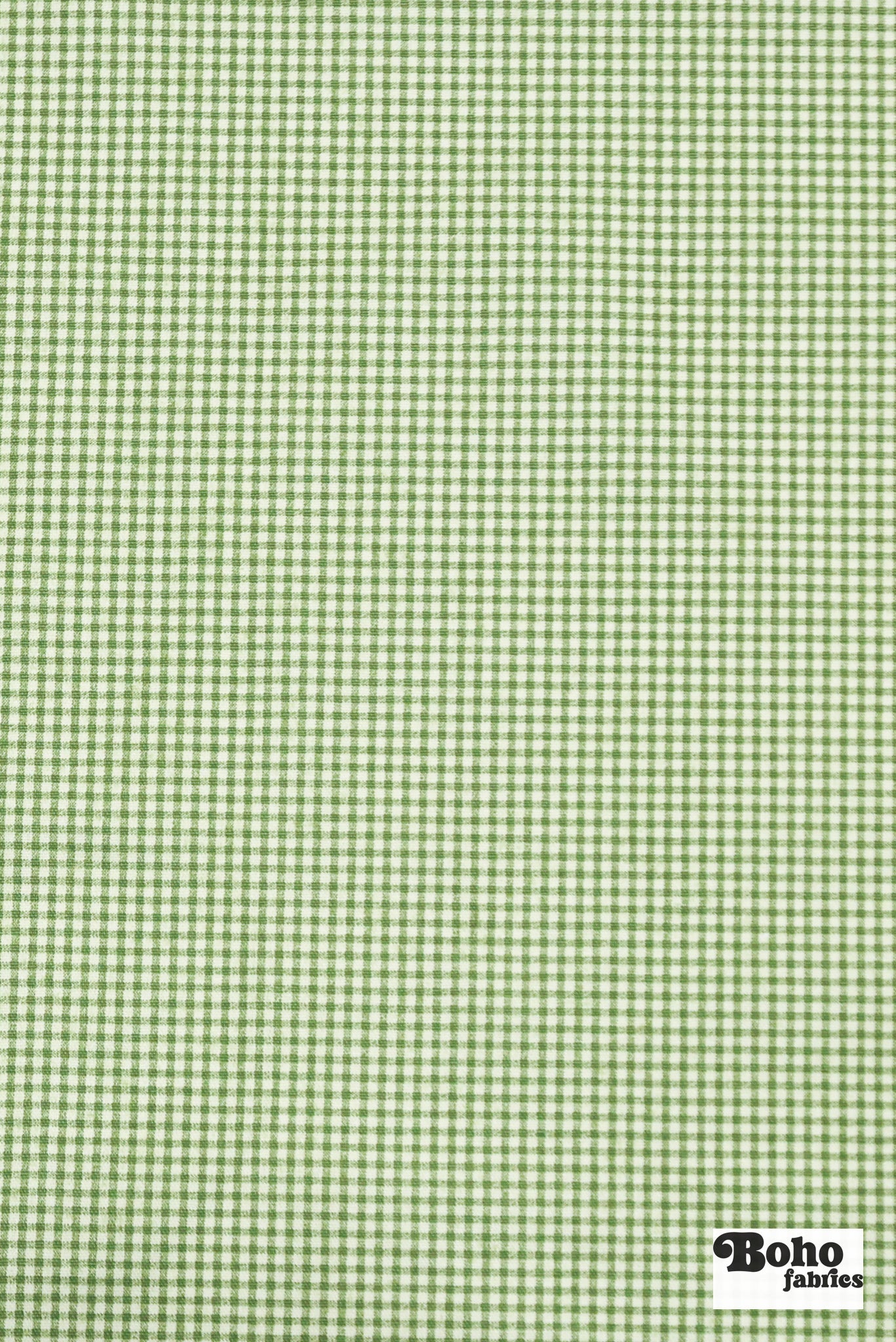 Beige and Grass Green Gingham Cotton Woven Fabric - Boho Fabrics - Woven, Fabric