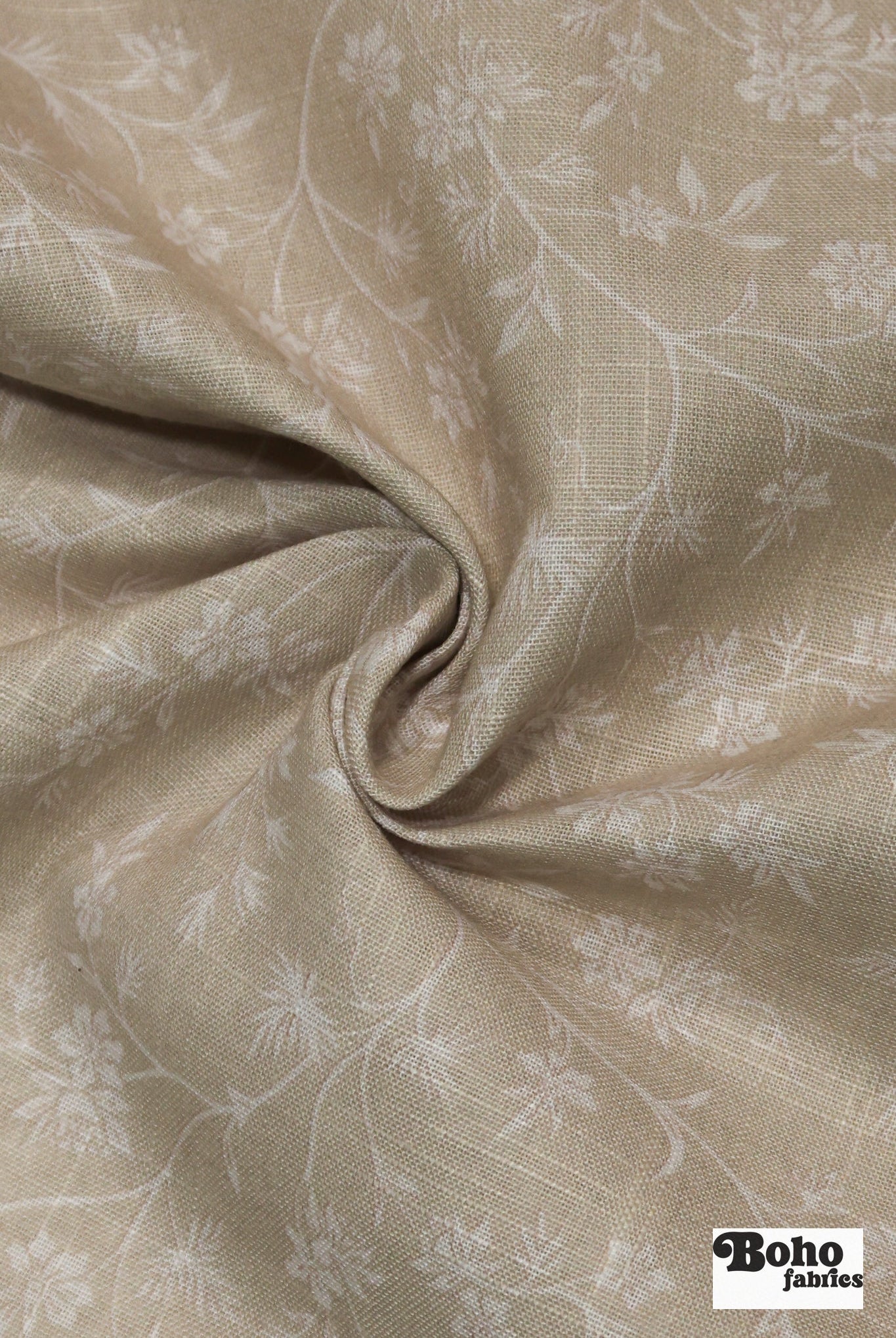 Beige & White Ditsy Floral Linen-Look Woven Fabric - Boho Fabrics - Home Dec. & Upholstery Fabric