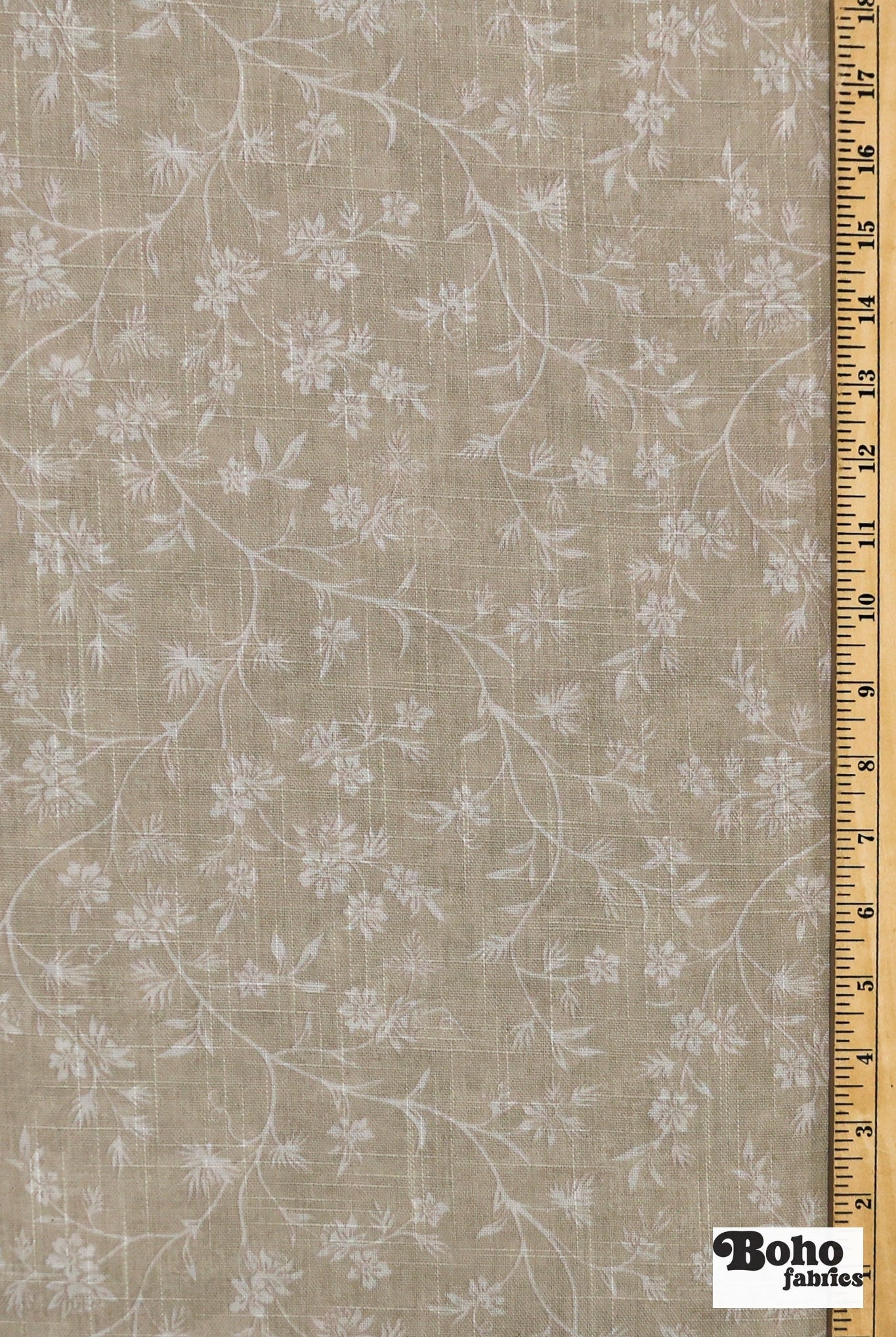 Beige & White Ditsy Floral Linen-Look Woven Fabric - Boho Fabrics - Home Dec. & Upholstery Fabric