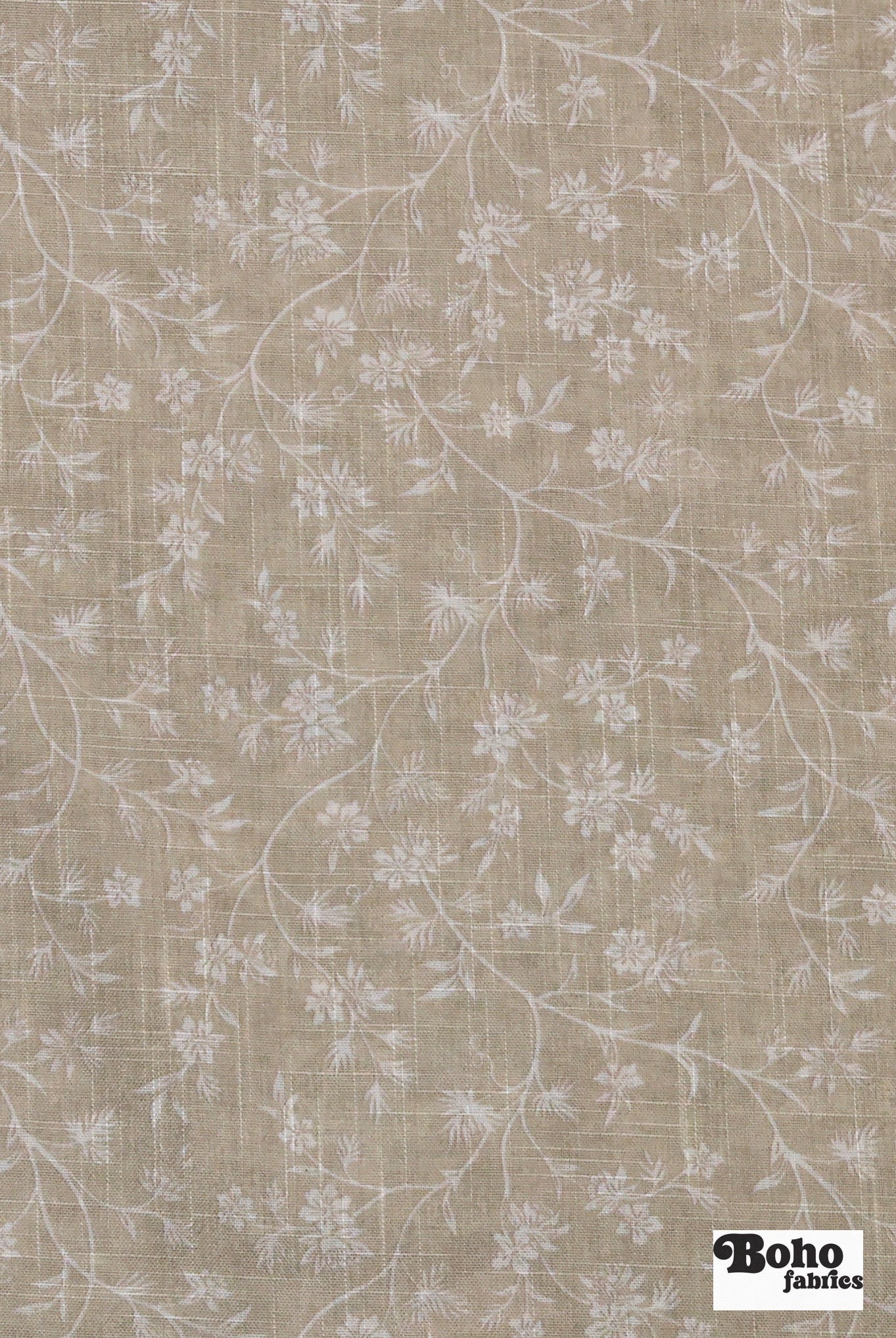 Beige & White Ditsy Floral Linen-Look Woven Fabric - Boho Fabrics - Home Dec. & Upholstery Fabric