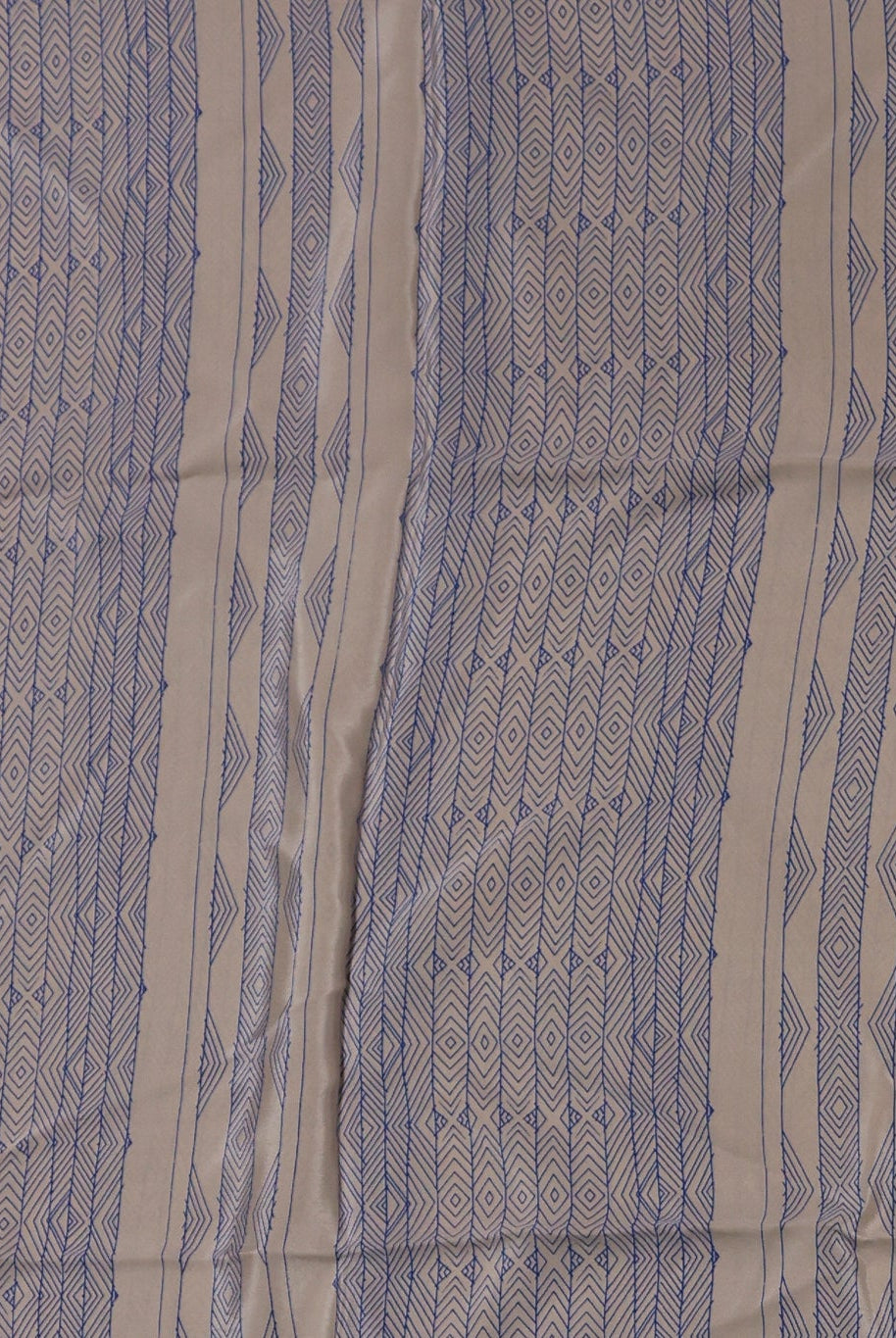 Beige with Blue Lines Geometric Silk Charmeuse Fabric, Pre-Cuts - Boho Fabrics - Woven Fabric