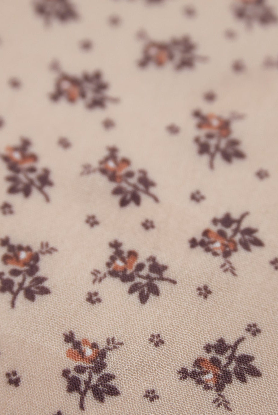 Beige with Brown and Rust Ditsy Floral Clusters Rayon Crepe Woven Fabric - Boho Fabrics - Crepe, Woven