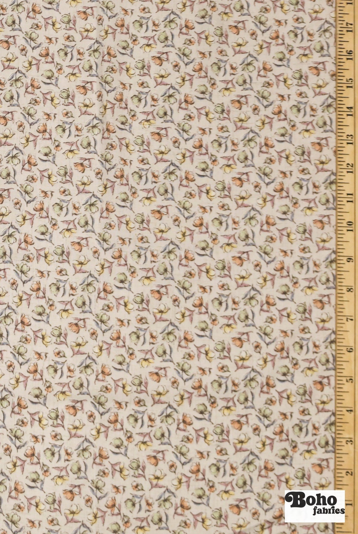 Beige with Muted Watercolor Florals Rayon Challis Woven Fabric - Boho Fabrics - Challis, Woven