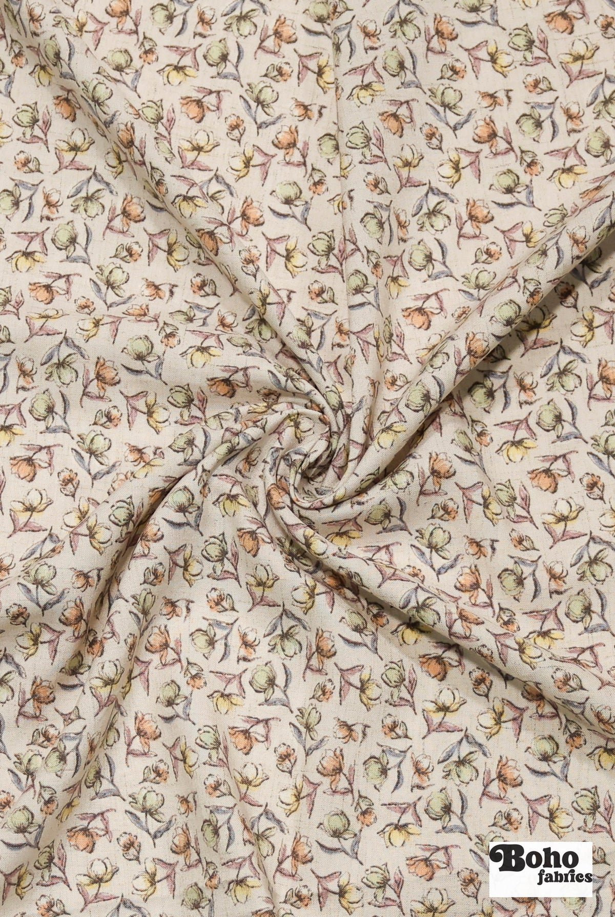 Beige with Muted Watercolor Florals Rayon Challis Woven Fabric - Boho Fabrics - Challis, Woven