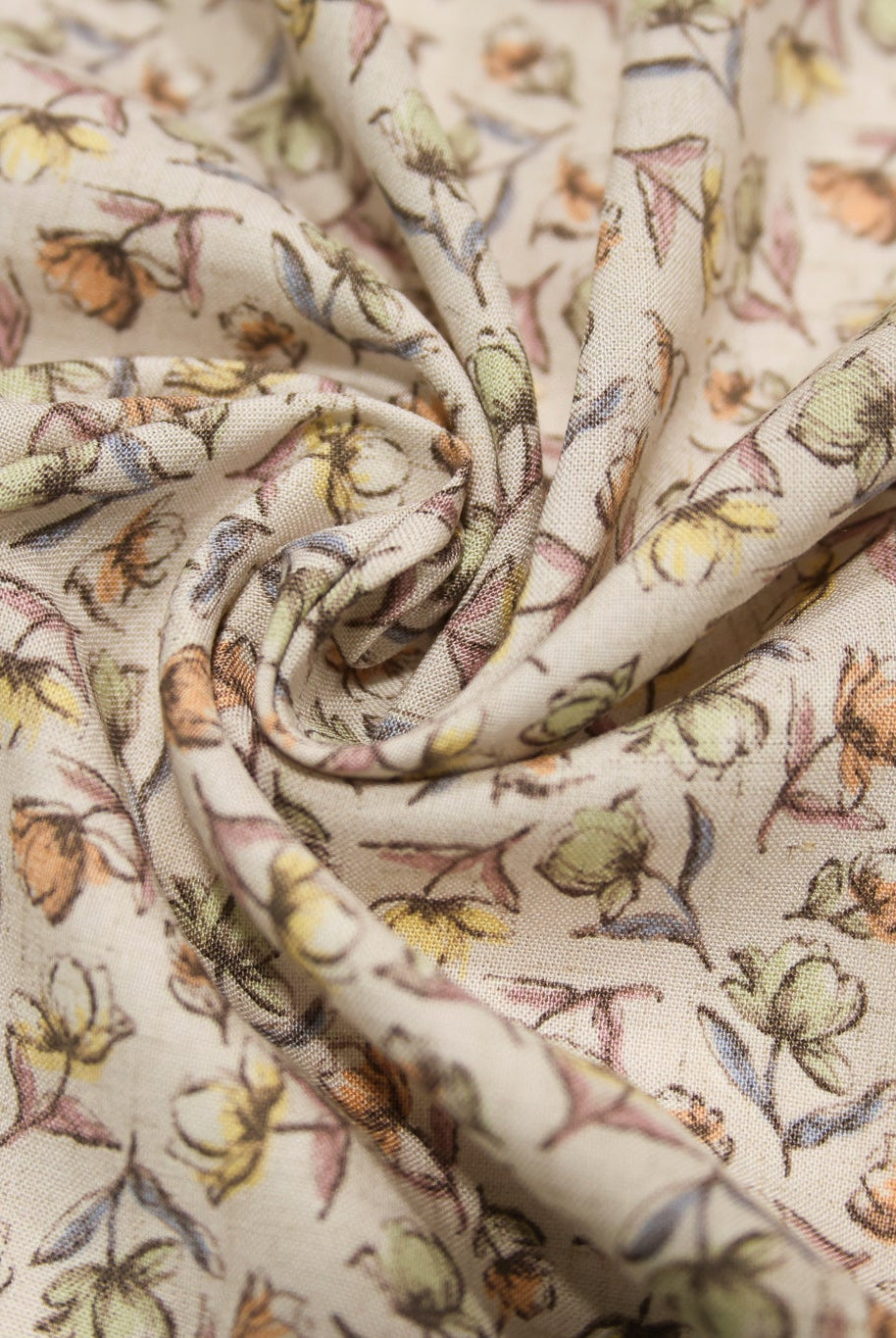 Beige with Muted Watercolor Florals Rayon Challis Woven Fabric - Boho Fabrics - Challis, Woven