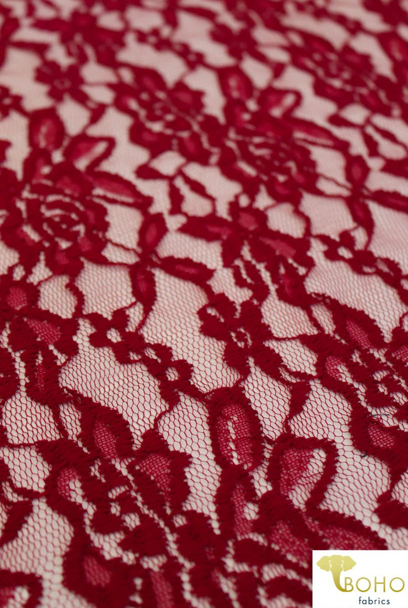 Berry Rosebuds. Stretch Lace. SL-102-BRRY - Boho Fabrics