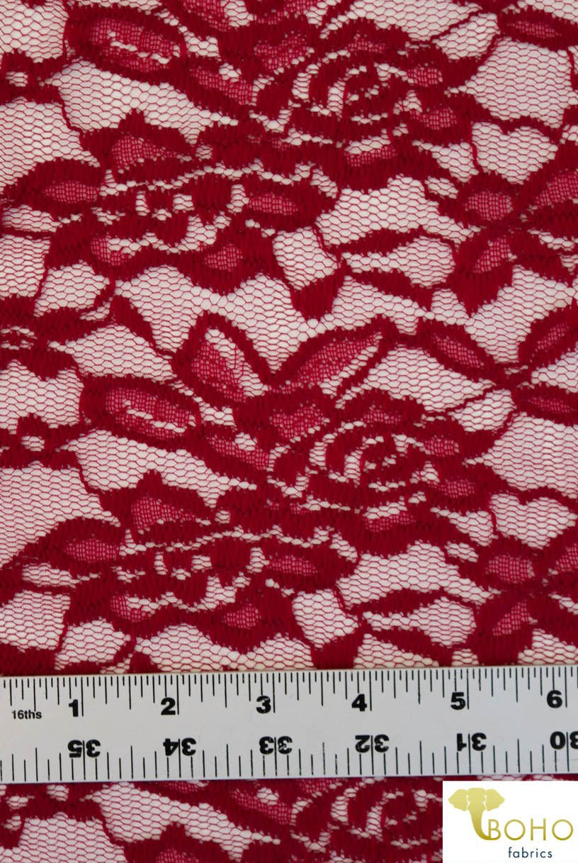 Berry Rosebuds. Stretch Lace. SL-102-BRRY - Boho Fabrics