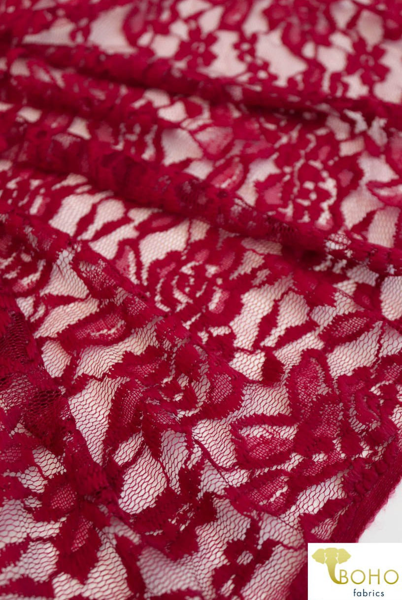 Berry Rosebuds. Stretch Lace. SL-102-BRRY - Boho Fabrics