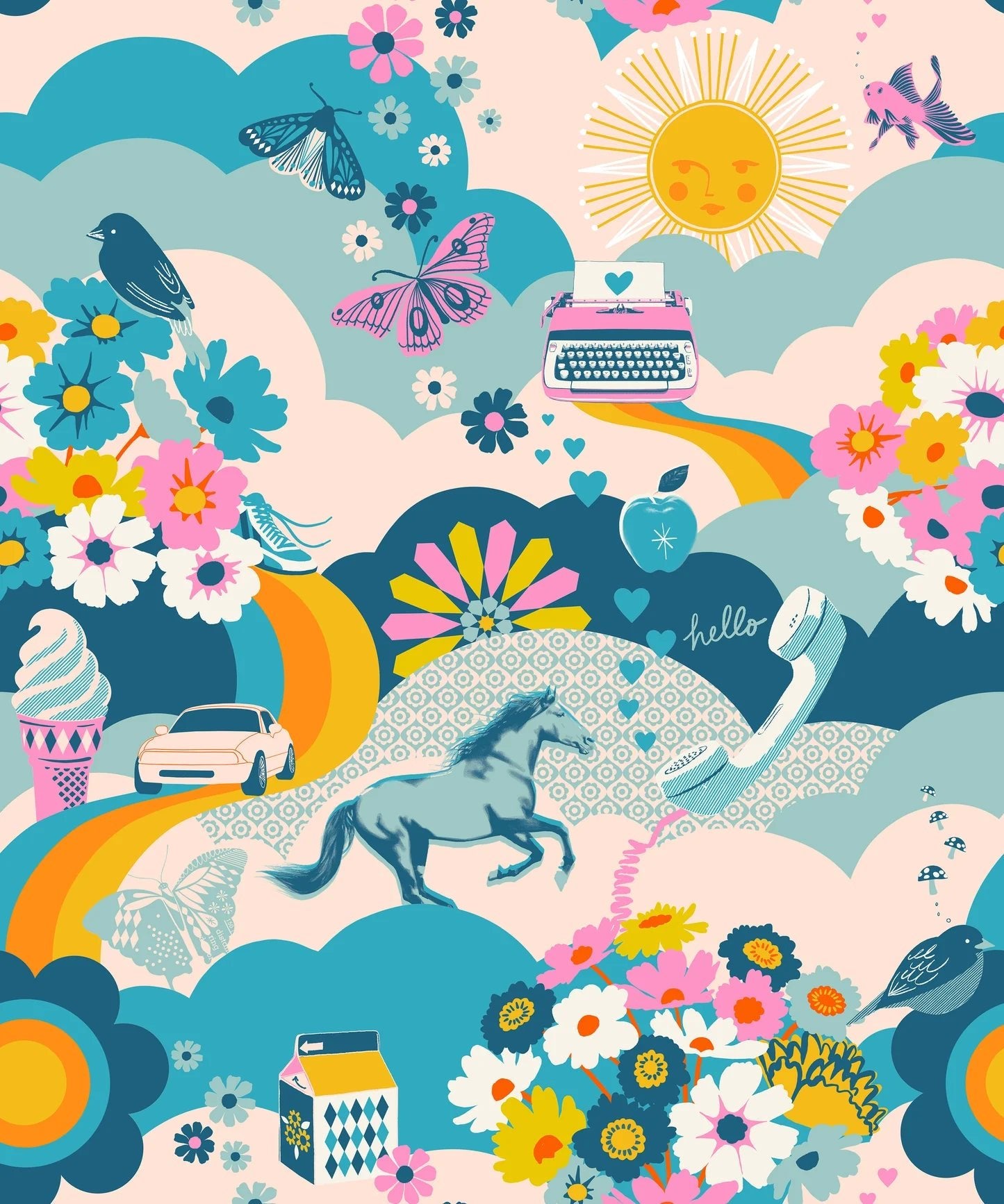 Best Day Ever Daydream in Teal by Melody Miller for Ruby Star Society - 100% Cotton Fabric - RS0103 14 - Boho Fabrics - Quilting Cotton, Woven